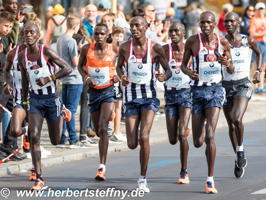 Berlin Marathon Verfolgergruppe mit Kipsang und Kipruto